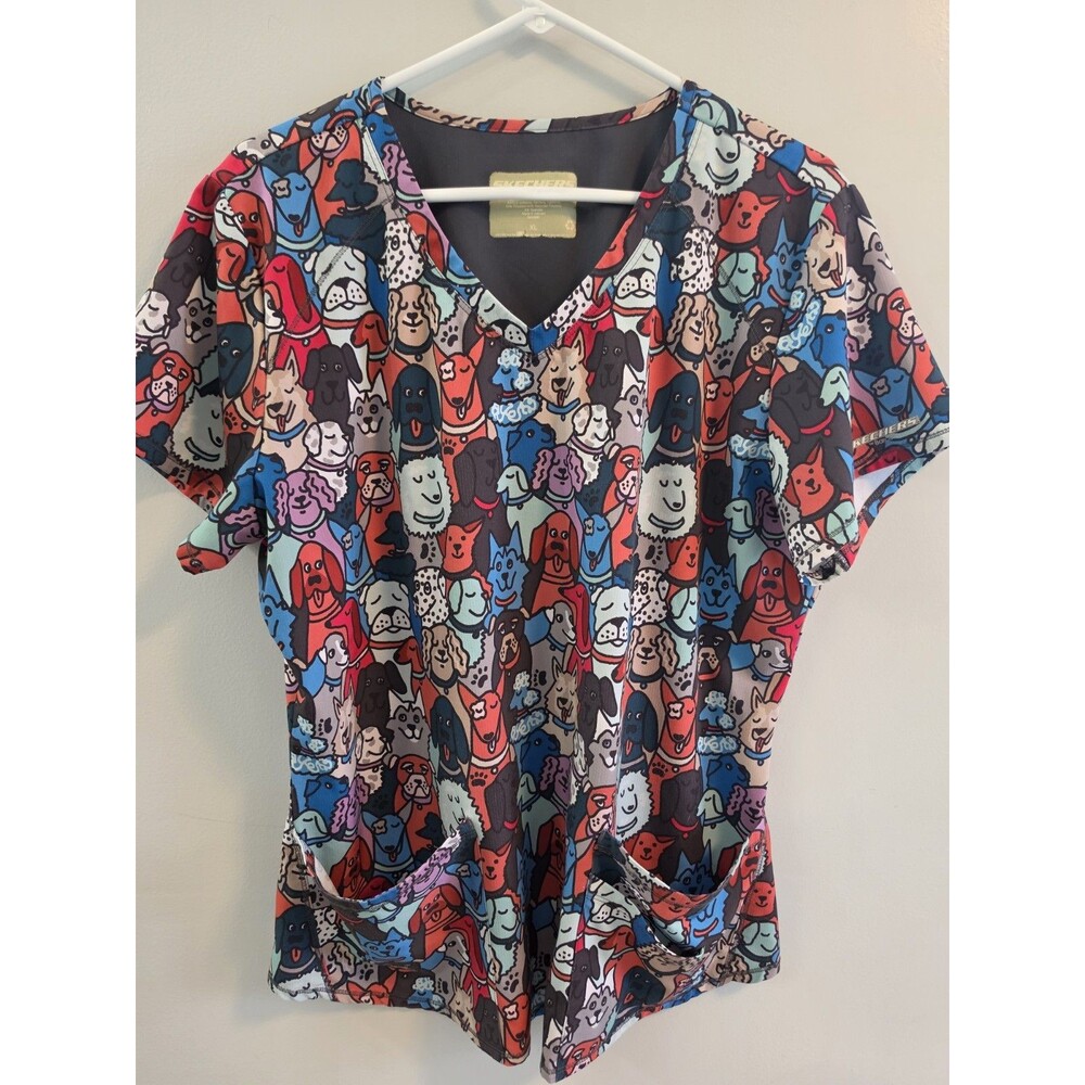 Sketchers By Barco Buddy Colorful Pups Size XL Design Scrub Top